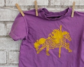 TSHIRT with CAROUSEL HORSE, Children's cotton crewneck, dyed purple or custom colors