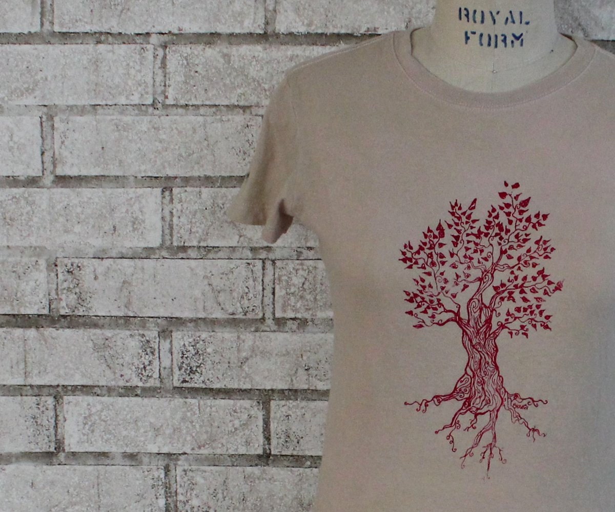 men OR Ladies cotton crew neck Tree tee shirt in peachy tan or custom colors