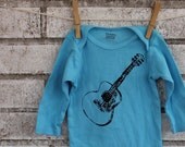 Long Sleeved Guitar Onesie, Cotton Baby Bodysuit, dyed Turquoise or custom color