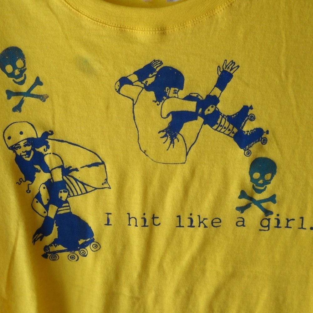 Roller Derby Tshirt, "I hit like a Girl" tee shirt in yellow or custom colors