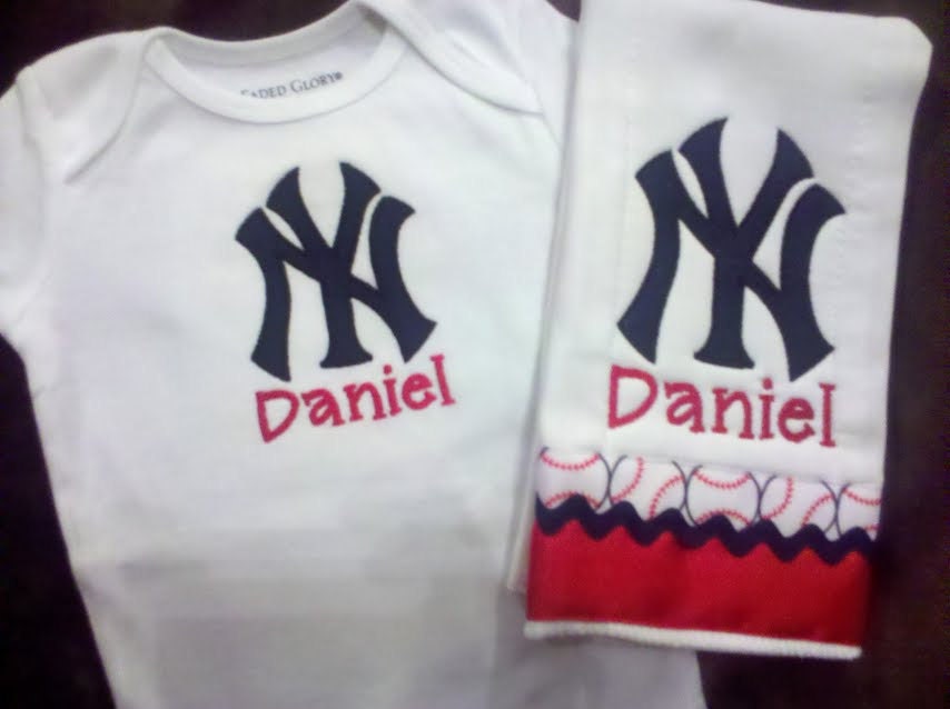 Personalized New York Yankees Embroidered Onesie and Burp Cloth