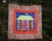 Halloween Art Quilt Wall Hanging, Spooky House, Hand quilted, OOAK