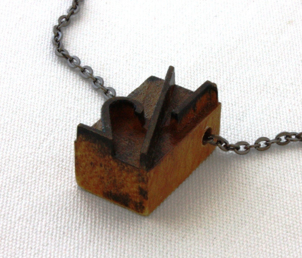 Wooden Letterpress 1/2  One Half Fraction Symbol Necklace