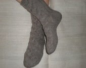 Hand-knitted women light brown socks with cables SALE 10 dollars OFF 35 dollars