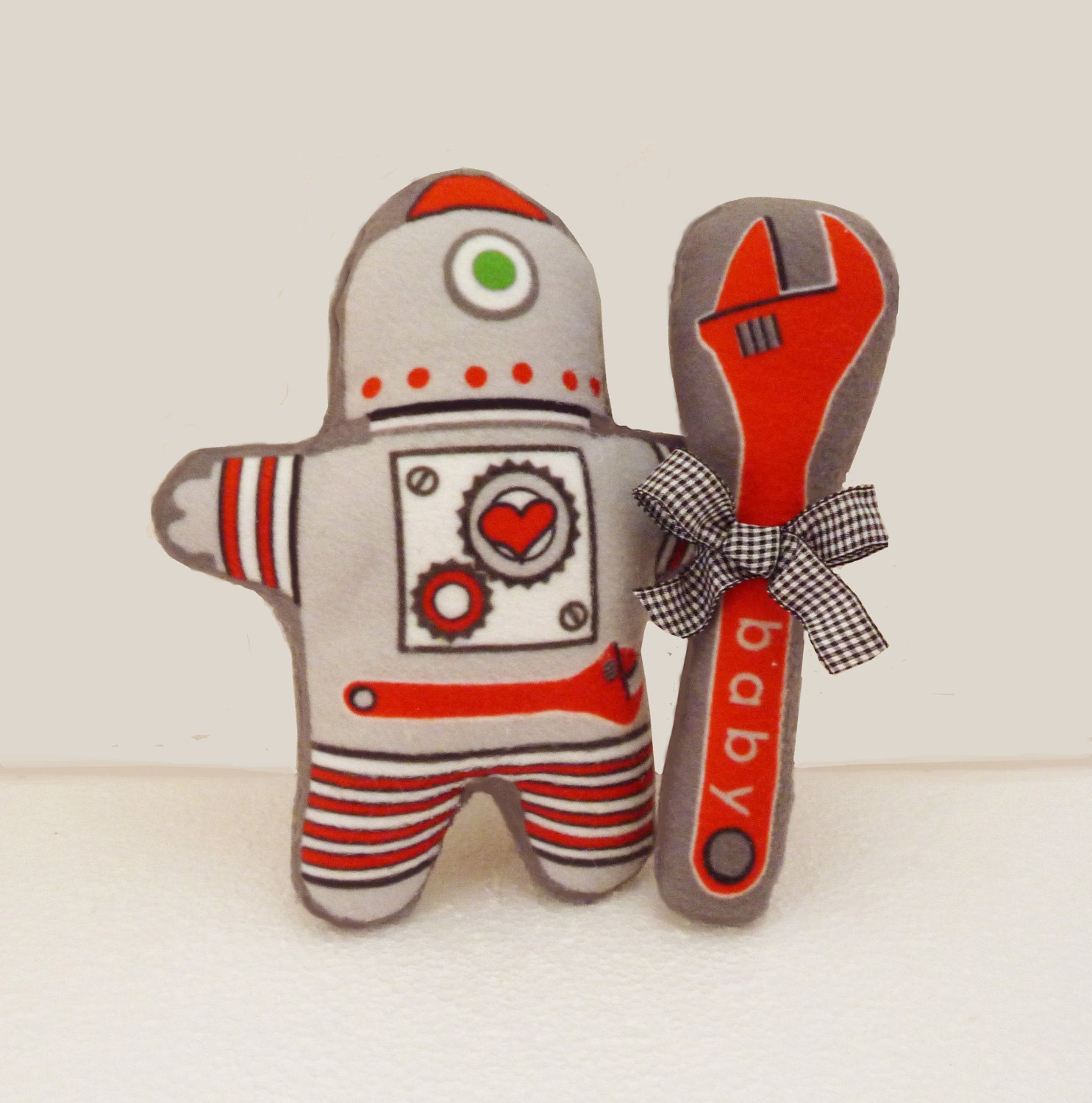 Robot Plush Doll and Wrench Teething Toy Rattle