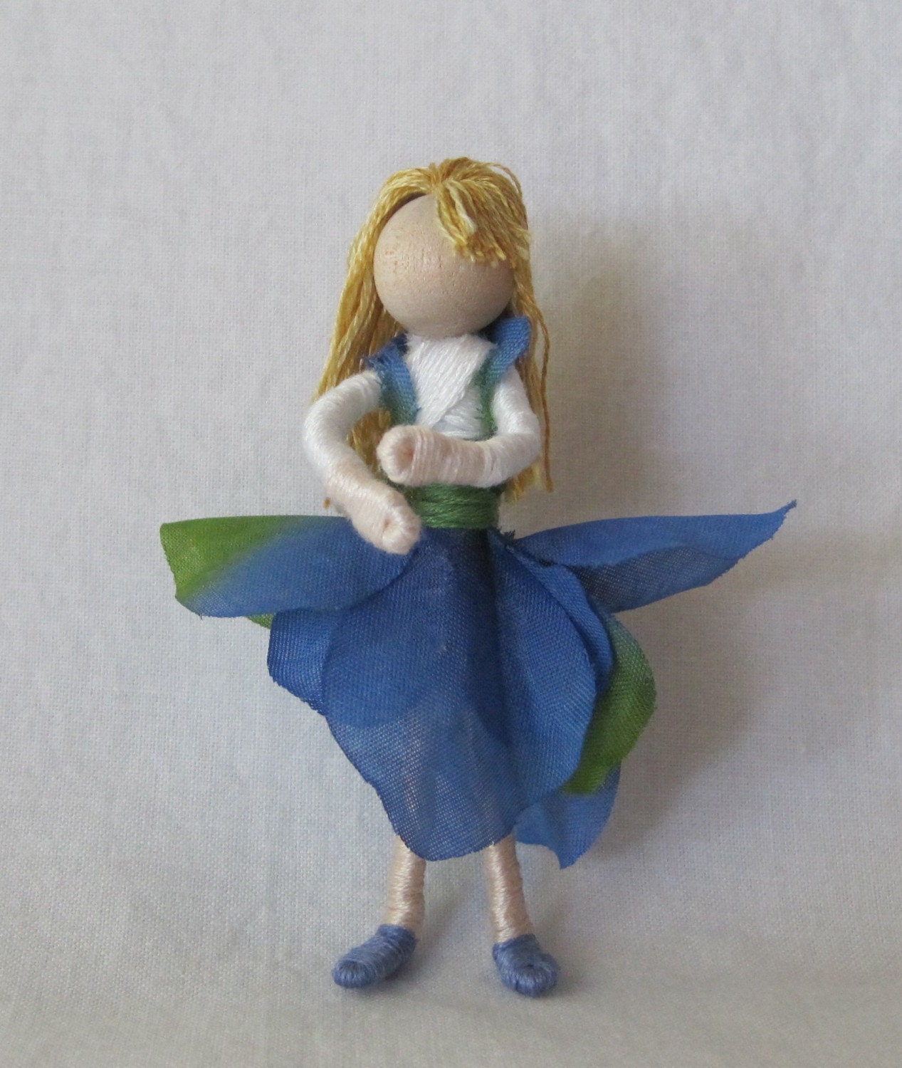 Blue Hydrangea, Flower Fairy Doll, Art Doll, Worry Doll, Faery, elemental