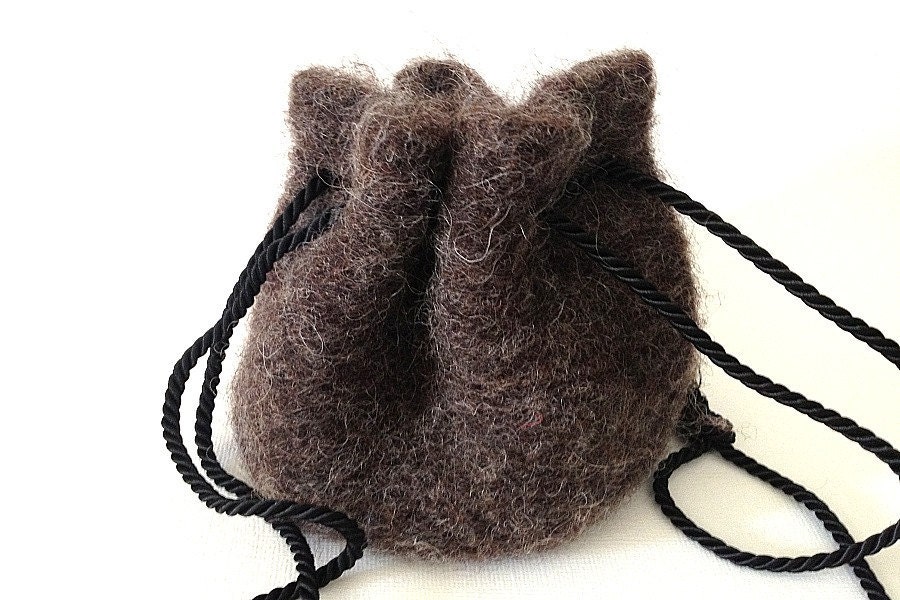 Felted Drawstring Bag Brown