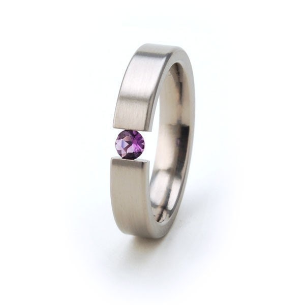 New 4mm Titanium Tension Set Ring, Natural Gemstone Jewelry