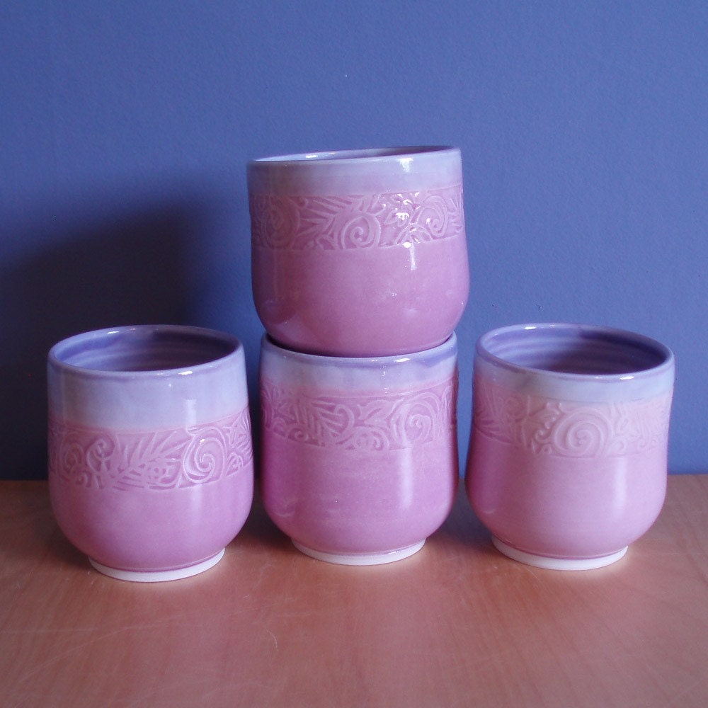 embossed cup in orchid and purple