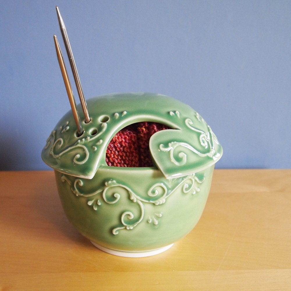 yarn bowl with scrolls in Spring Garden