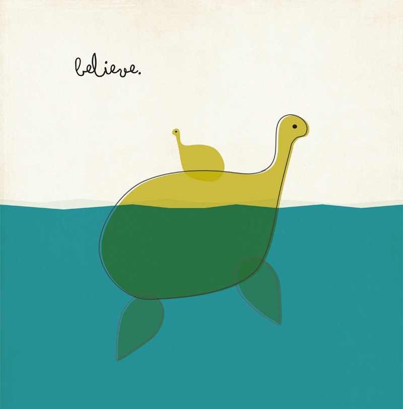 LIMITED EDITION Loch Ness Monster Believe Large Giclee Print