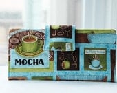Handmade womens wallet   Perfect wallet in cute coffee fabric print with coffee beans inside