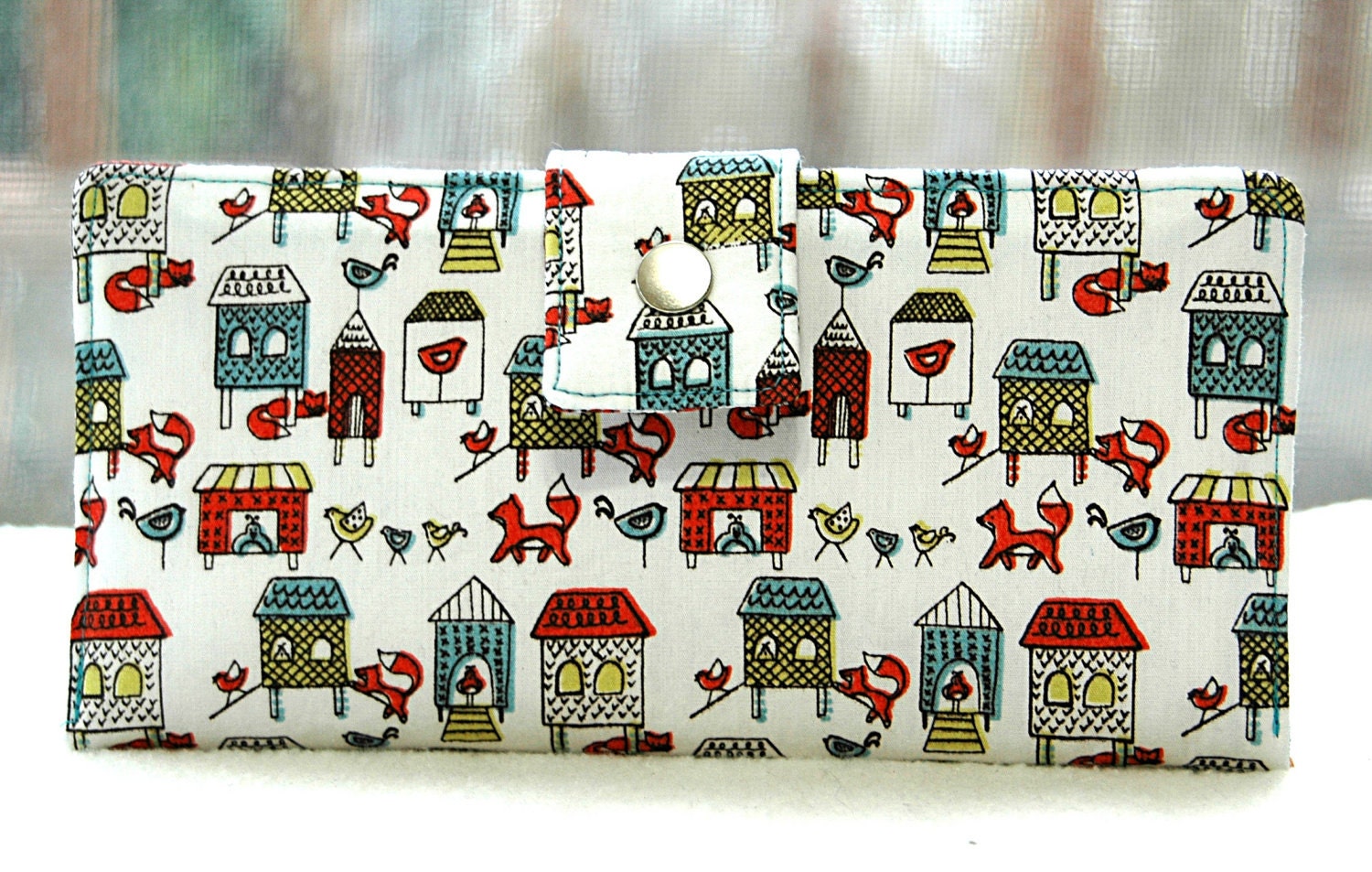 Handmade womens wallet  handmade organic cotton clutch foxes an