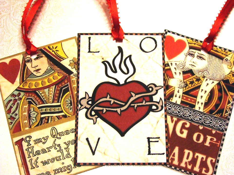 Queen Of Hearts Valentine Tags Set of 8 Chess Pieces Barbed Wire Heart Crowns And More