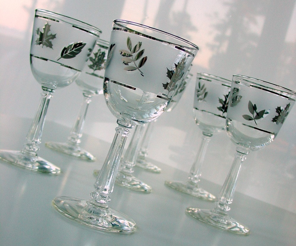 Vintage Libbey Silver Leaf Wine Glass Set By Bluehousevintage