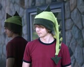 Dragon Fleece Hat - Mens Womens Light / Dark Green Dinosaur by Ningen Headwear