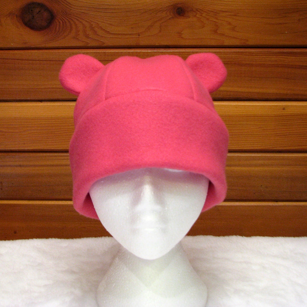 Pink Fleece Animal Hat - Girls Womens Gummy Bear Hat by Ningen Headwear