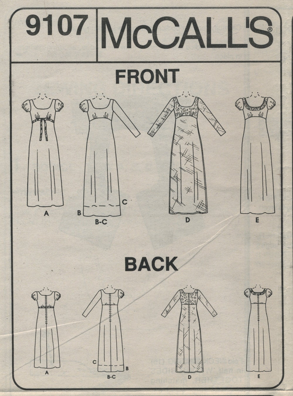 Mccalls Empire Waist Gown Dress Sewing Pattern Size