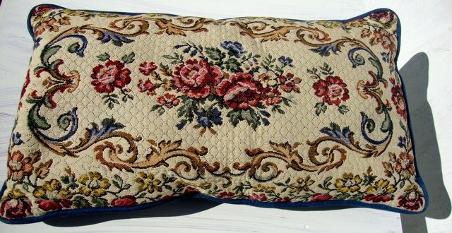 Vintage 60s Long Victorian Needlepoint Pillow
