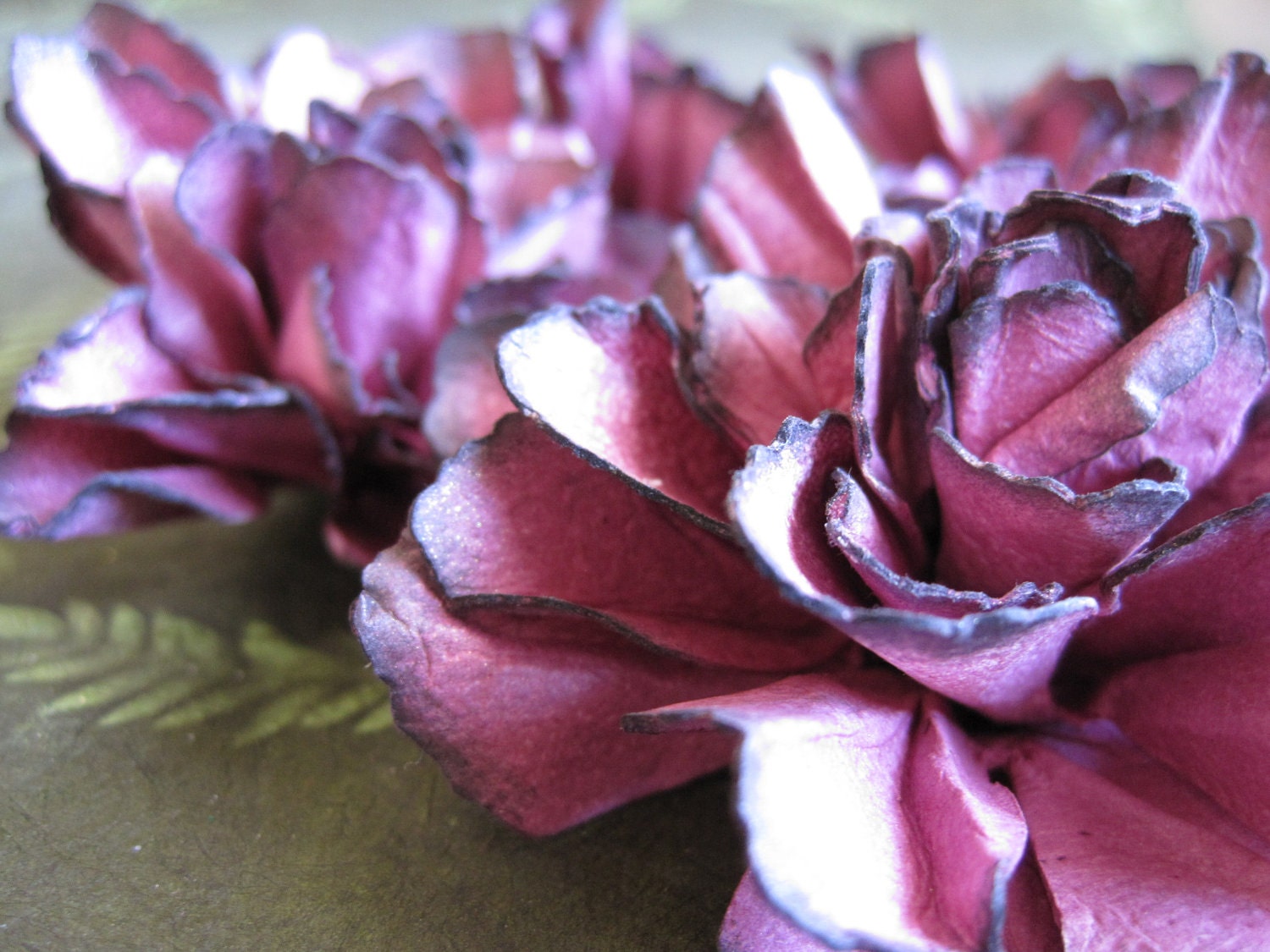Handmade Cranberry Paper Flowers - Set of 4