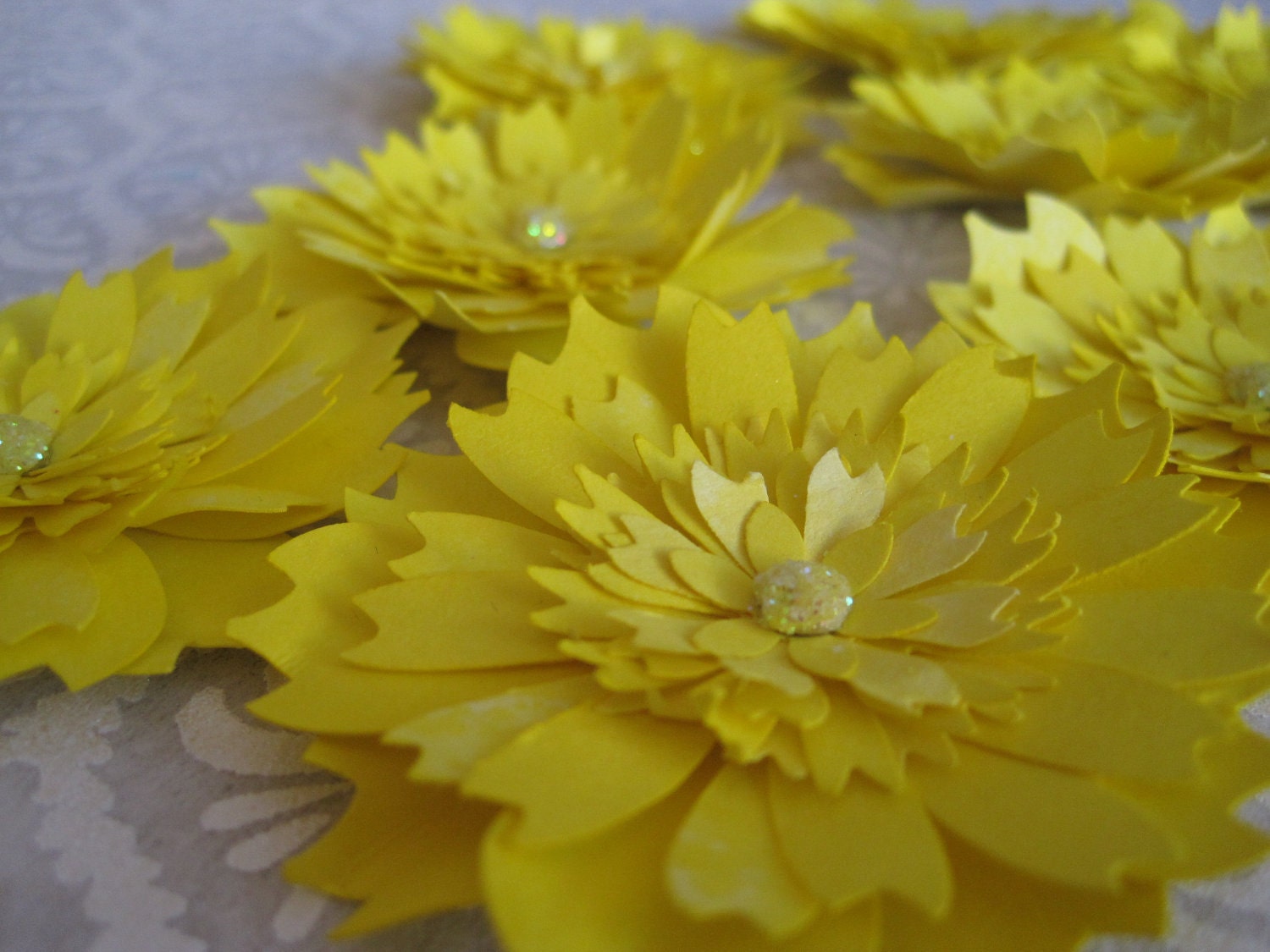 Handmade Maize Yellow Paper Mums - Set of 10