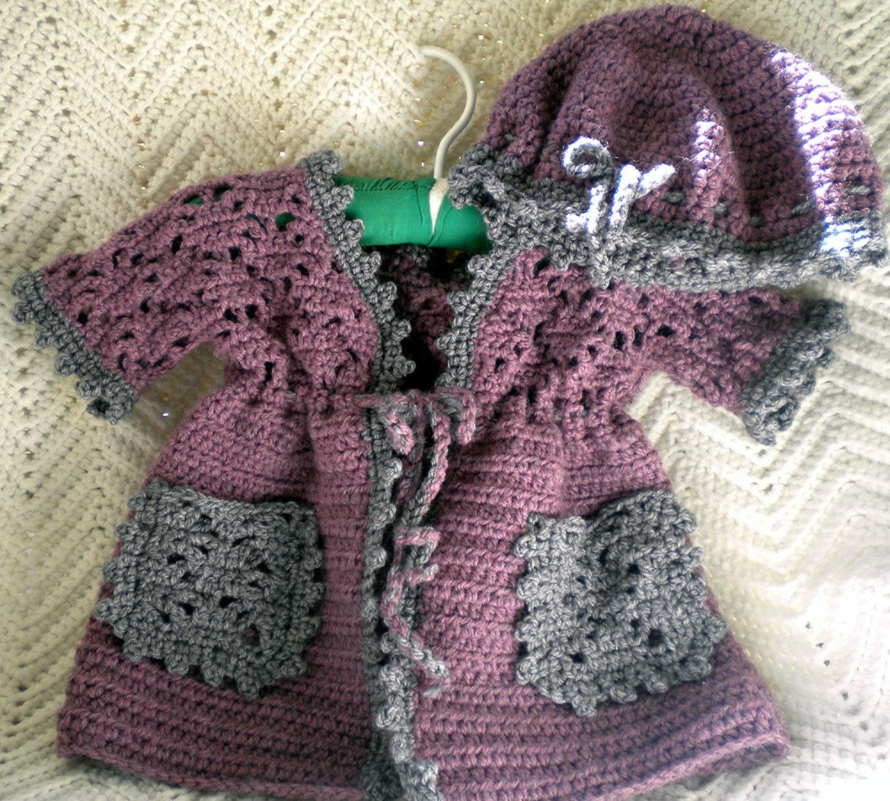 Crochet Sweater with Matching Hat Heather Plum Girl 2T