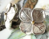 Hydrangea Petal Earrings Silver 18k Gold Clip back