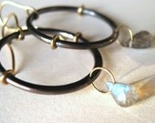 Oxidized Silver 18k Gold Labradorite Hoop Earrings