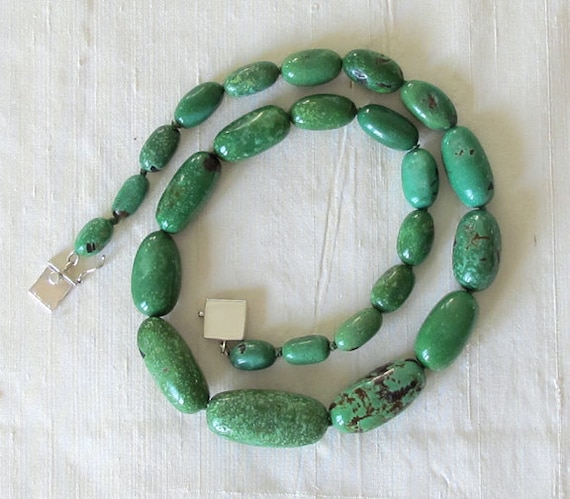 Viridian Green Turquoise Oval Nugget Necklace Sterling Silver