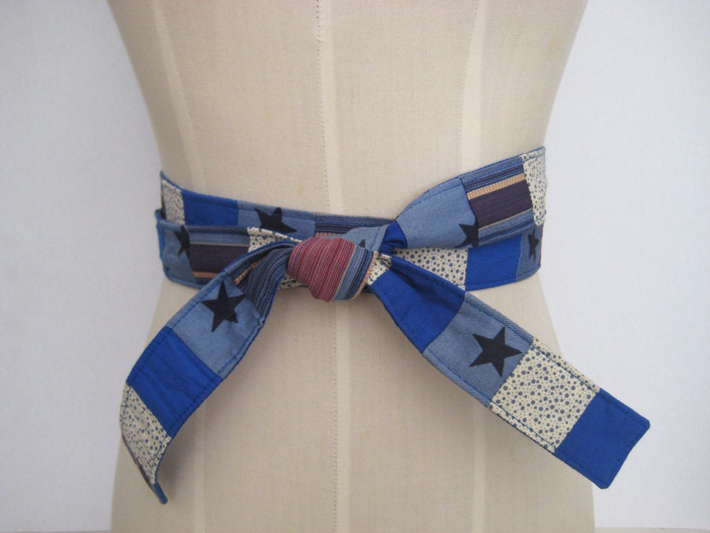 Blue Fabric Belt, Repurposed and Recycled Patchwork Belt, Upcycled Blue Fabric, One of a Kind, Size Medium