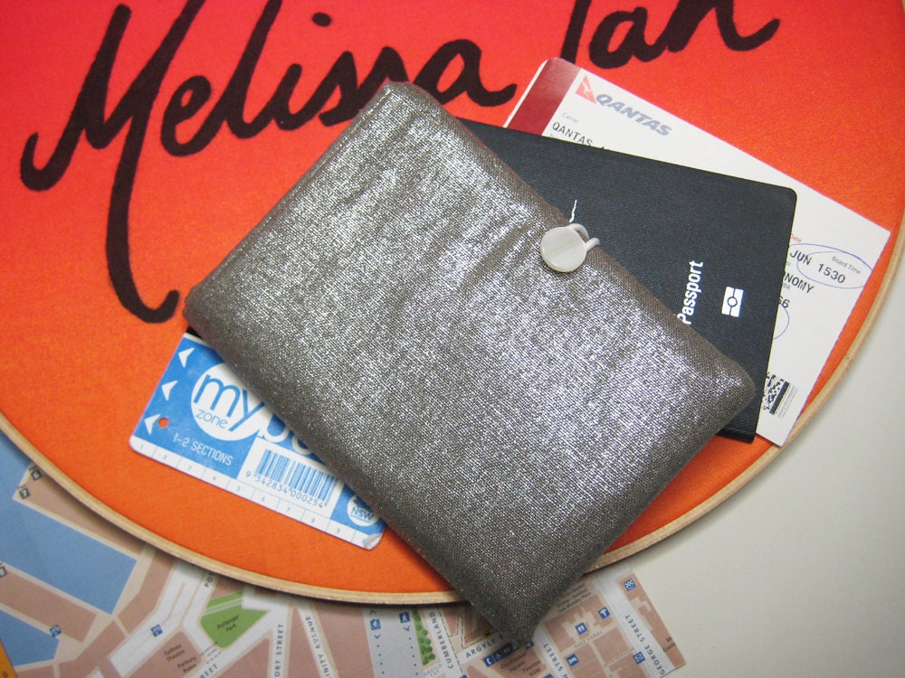 Travel Document Wallet for your Passport, Travel Ticket Wallet with Pocket in the Metallic Washed Linen
