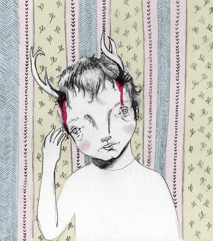ORIGINAL ILLUSTRATION // Boy with Antlers Limited Edition Illustration Giclee art print