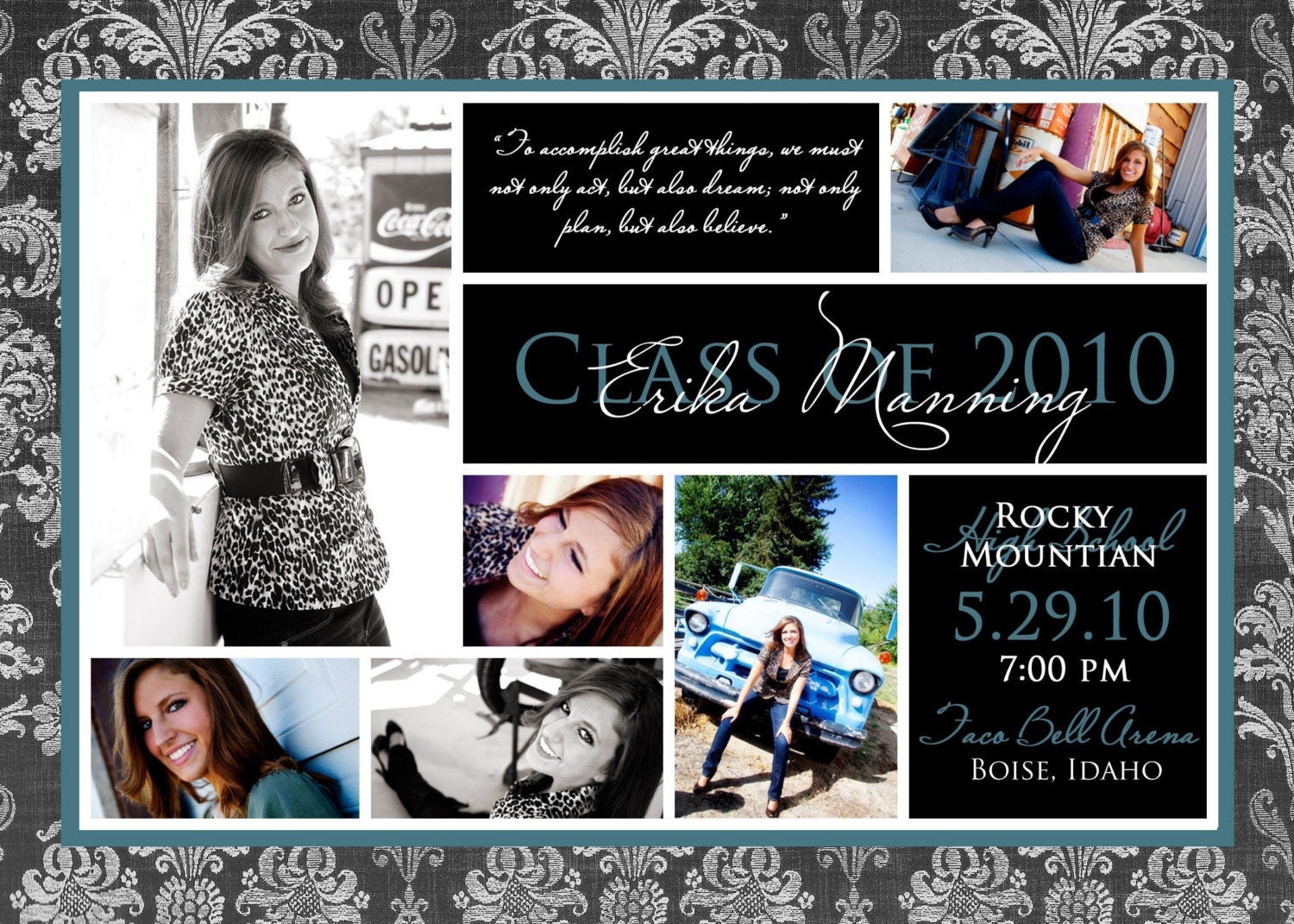 Multi Pic Damask Graduation Invitation