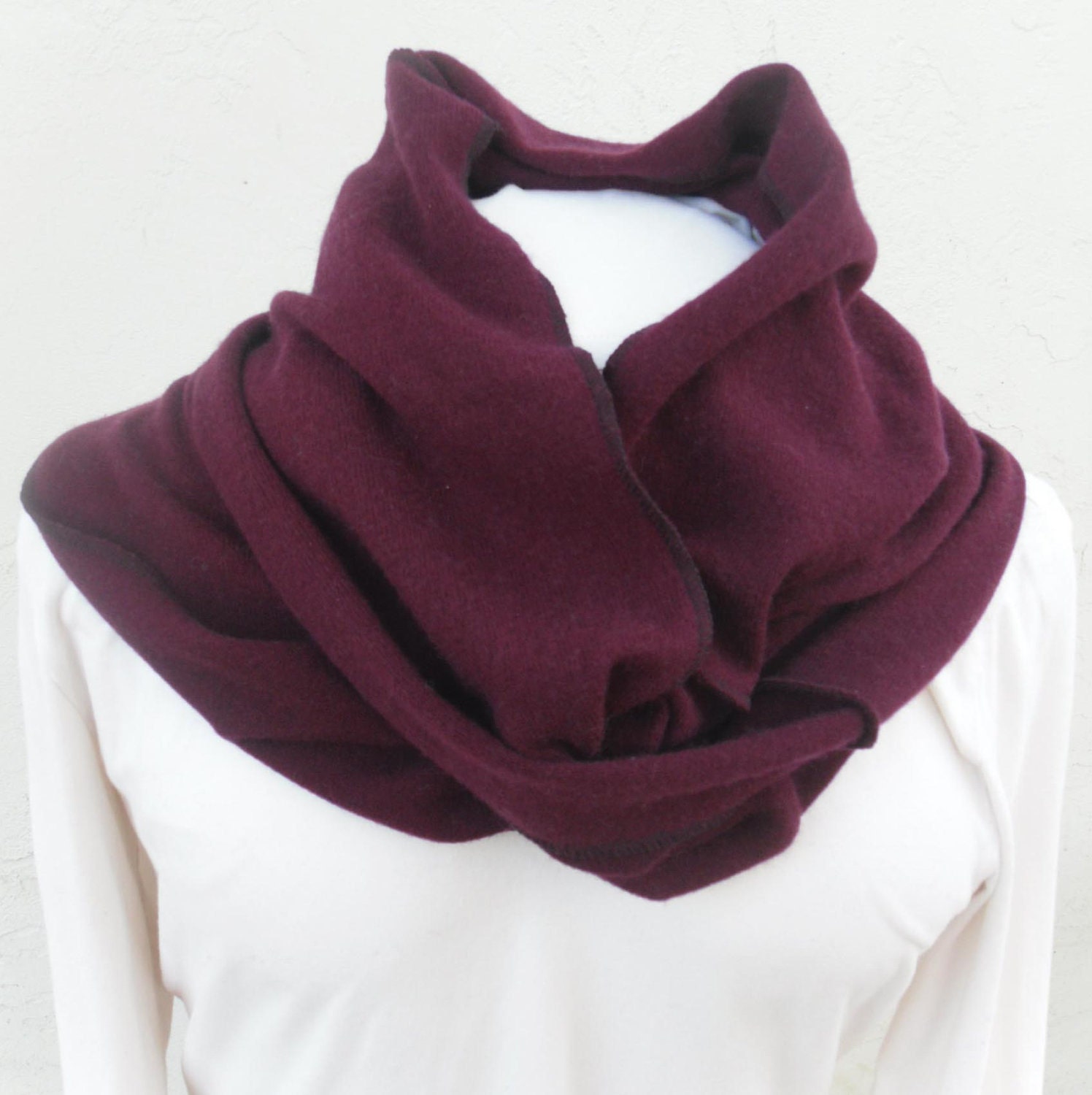 Pure Cashmere Circle Infinity Scarf in Maroon Burgundy Oxblood - Upcycled - by Tejidos on Etsy