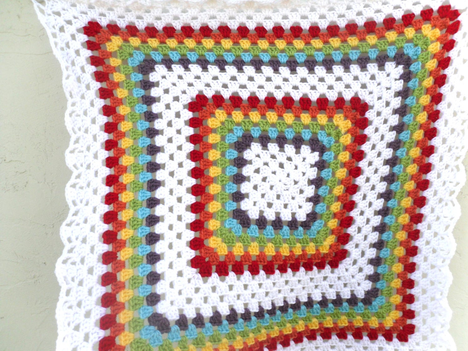 Double Rainbow Granny Square Crochet Baby Blanket Afghan for Boy or Girl - By Tejidos on Etsy