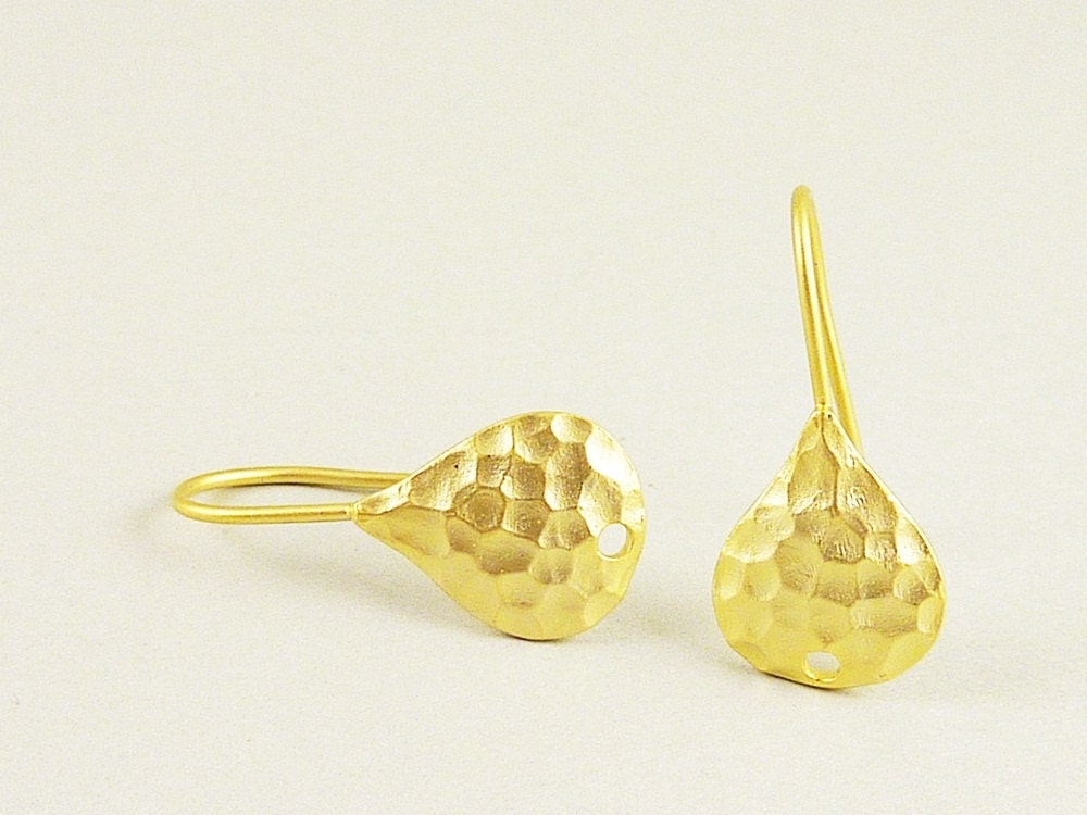 Tribal ethinic style earrings, hammered teardrop earring components for jewelry making, matte gold earrings 1244-MG (matte gold, 2 pcs)