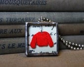 Miniature Teeny Tiny 1/2 inch Micro Knit Sweater Shadow Box Glass Soldered Pendant