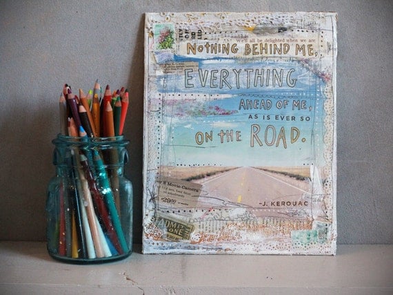 As Is Always So On The Road I - 8x10 Original Mixed Media Artwork on canvas - travel artwork quotation typography type