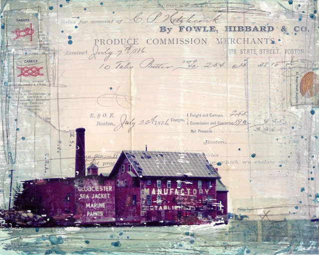 Gloucester - framed 10" x 8" original mixed media on paper - Gloucester Massachusetts Boston sailing beach collage nautical typography text