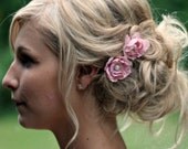 Rose Hair Pin Set with Lace and Pearls