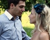The Alessandra Bloom Headband in Teal with peacock feathers