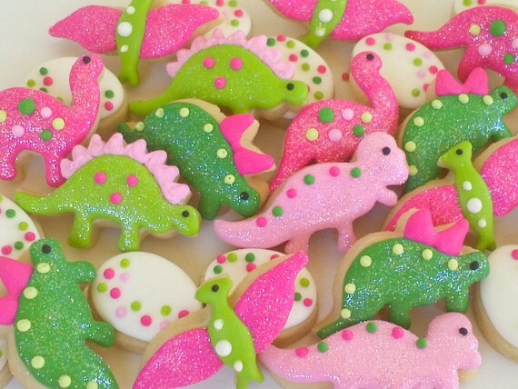 Dinosaur Girly Mini Sugar Cookies- 3 Dozen Il_570xn