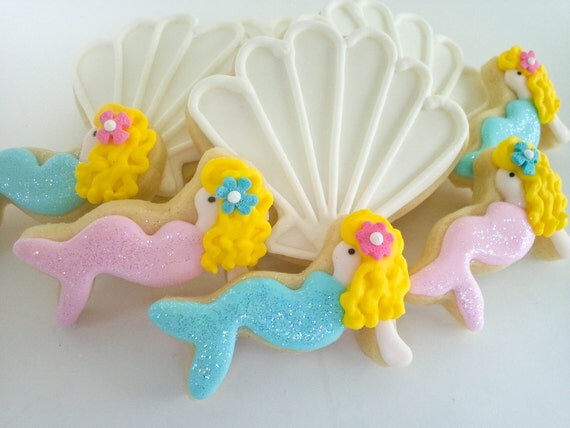 Mermaid and Sea Shell Mini Sugar Cookies- 3 dozen Il_570xn