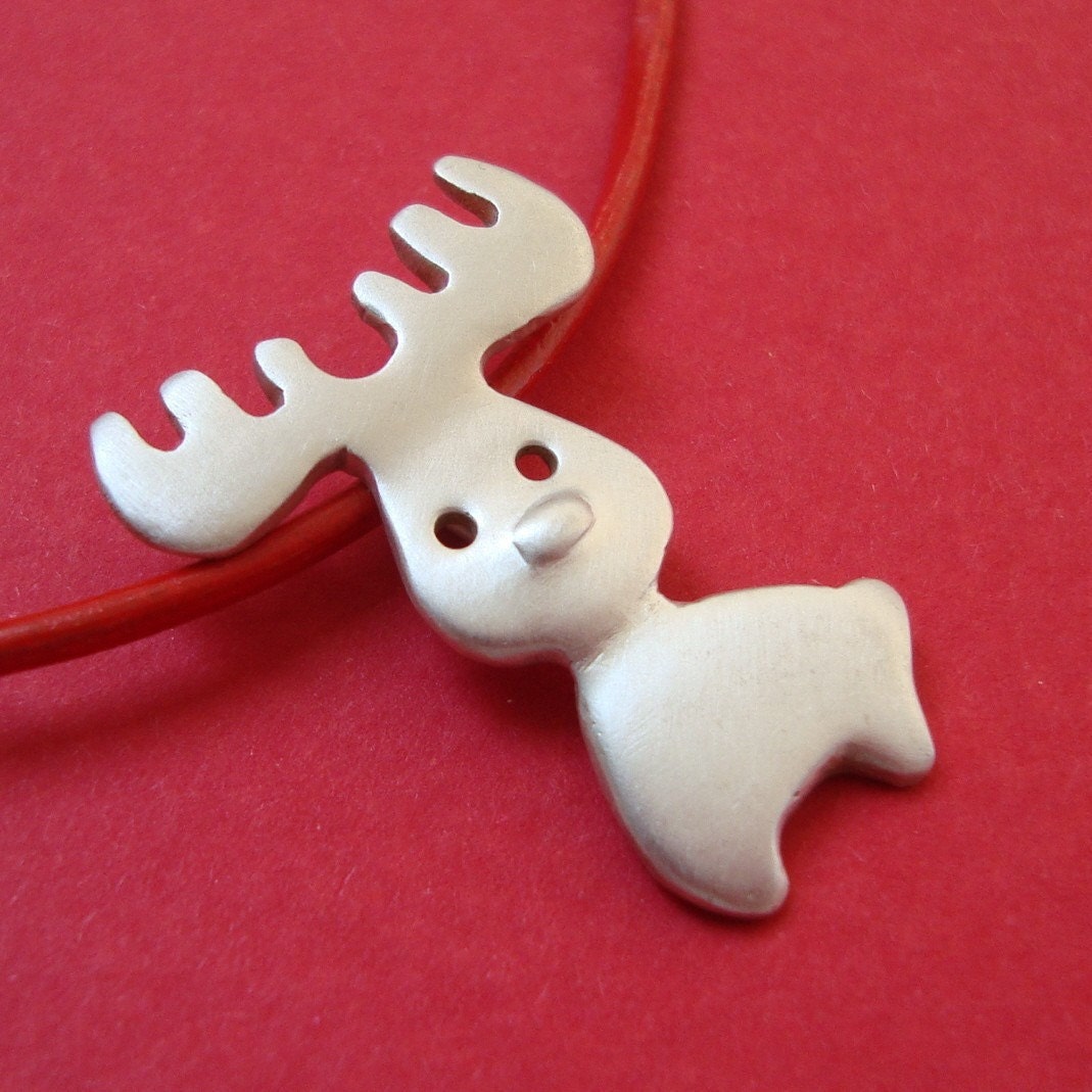 Moose Reindeer Necklace Pendant sterling silver  Rudolph Deer Buck Fawn Cute Kids Jewelry mom  for her spring