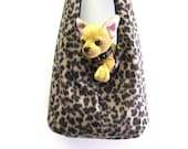 Soft fleece sling dog pet carrier bag purse SZ XS leopard print fabric warm and comfy
