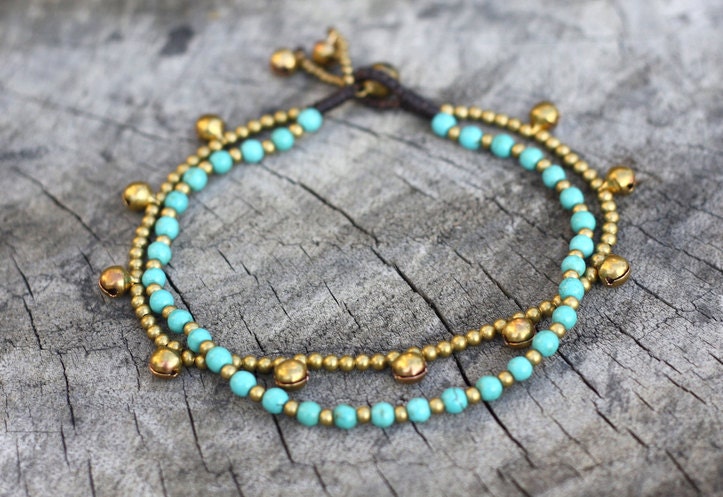 Turquoise Chain Layer Brass Anklet