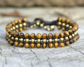 Tiger Eye Flat Brass Bracelet