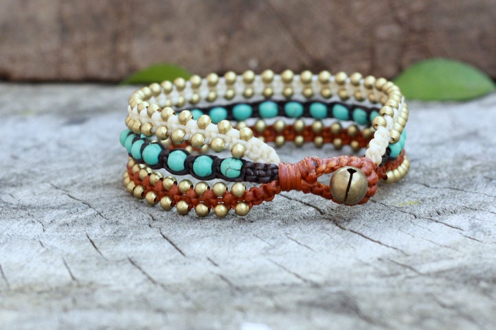 Turquoise Woven Brass Bracelet