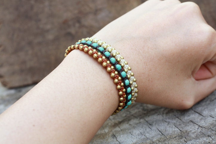 Turquoise Woven Brass Bracelet