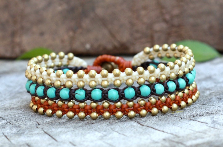 Turquoise Woven Brass Bracelet